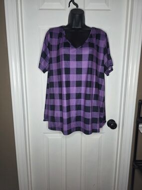 Women's Purple and Black Buffalo Plaid V-Neck Short Sleeve Tee